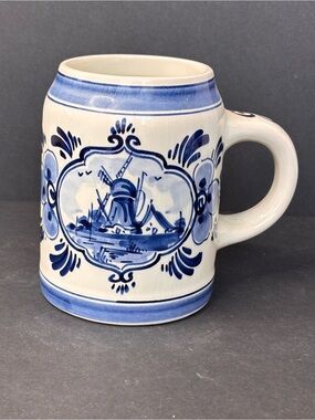 Vintage Delft Blue Tankard Mug Hand Painted Cup Windmill Floral Delft blue